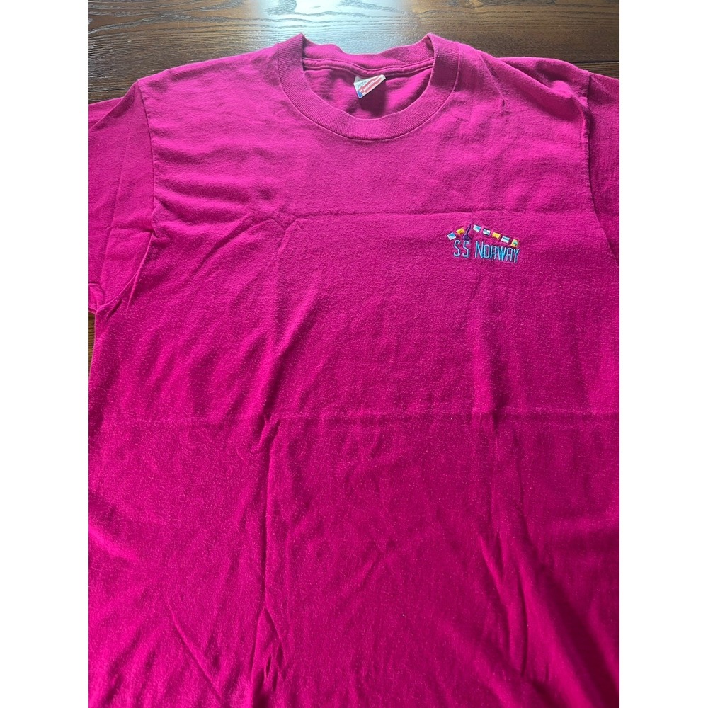 Vintage SS Norway Logo Shirt Adult Large Pink Single Stitch 90s Cruise Made USA